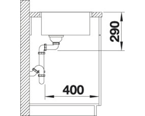 Skizze einer Spüle mit den Maßen 290 und 400 Millimeter.