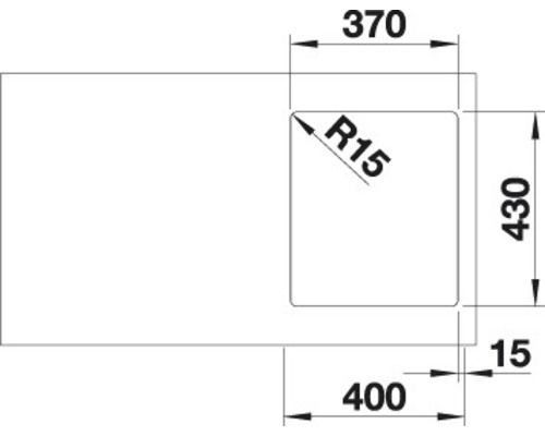 Technische Zeichnung einer Spüle mit Maßen