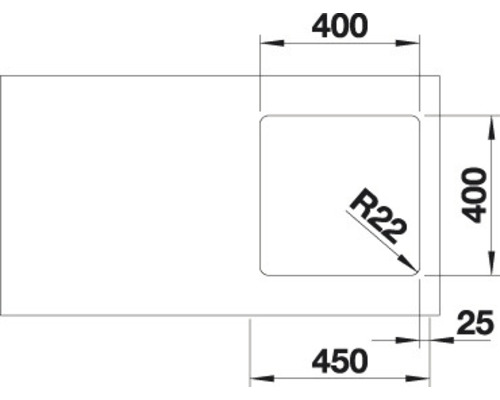 Technische Zeichnung eines Waschbeckens mit Maßangaben