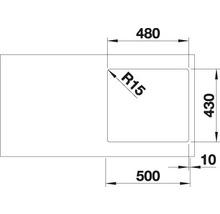 Technische Zeichnung einer Spüle mit den Maßen 480, 430, 500 und 10.