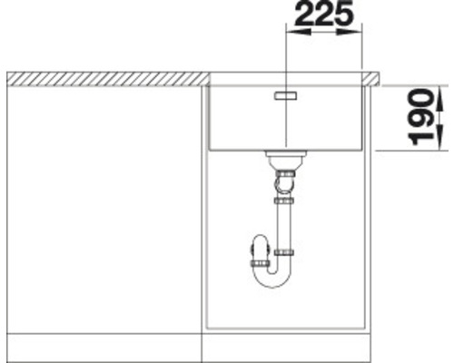 Zeichnung einer Küchenspüle mit Abmessungen