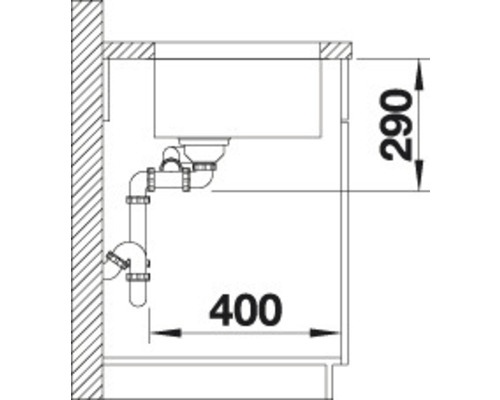 Zeichnung einer Spüle mit Abmessungen