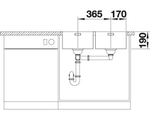 Skizze einer Doppelspüle mit Maßangaben