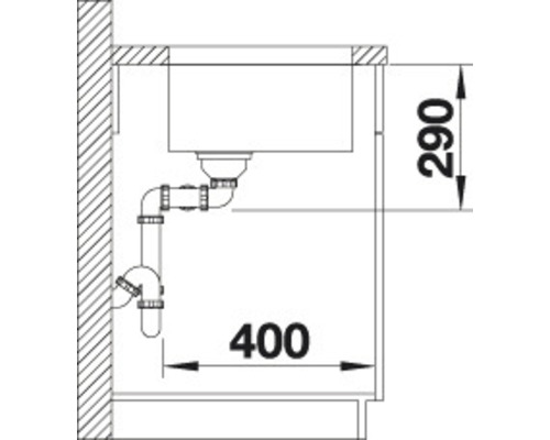 Technische Zeichnung eines Spülbeckens mit Abmessungen.