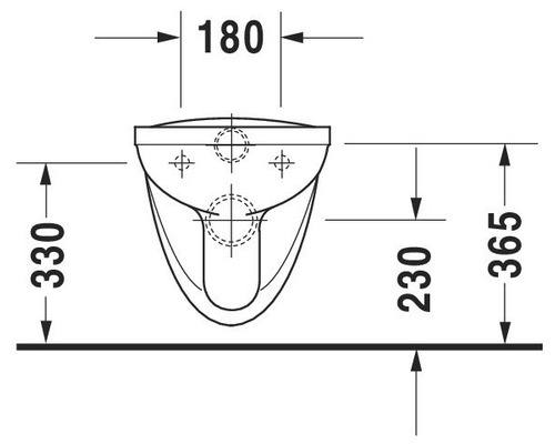 Technische Zeichnung eines Wand-WCs mit Maßangaben.