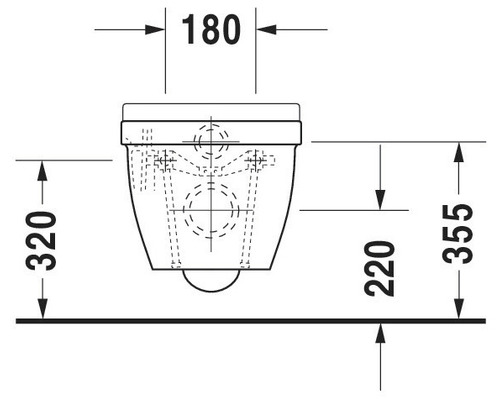 Technische Zeichnung eines Wand-WCs mit Maßangaben