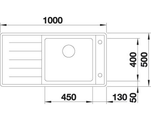 Technische Zeichnung einer Küchenspüle mit Maßangaben
