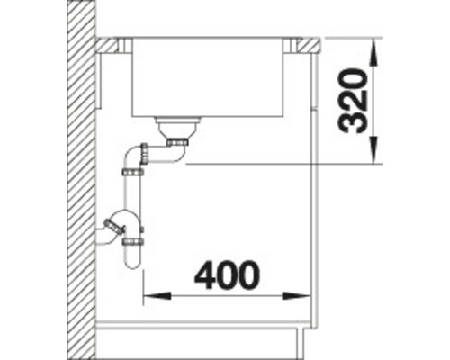 Technische Zeichnung einer Küchenspüle mit Maßangaben 320 und 400