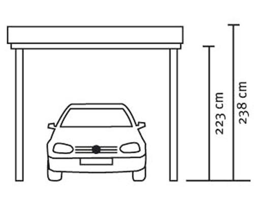Skizze eines Carports mit den Maßen 223 cm und 238 cm