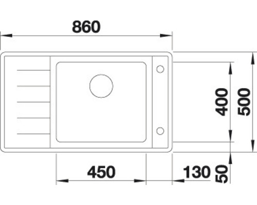 Technische Zeichnung einer Küchenspüle mit Maßangaben