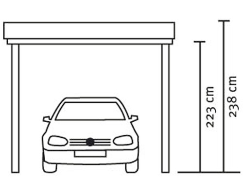 Skizze eines Carports mit Höhenangaben von 223 Zentimetern und 238 Zentimetern