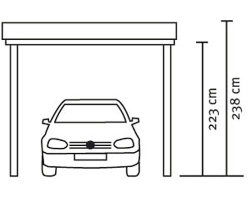 Abbildung eines Carports mit Höhenangaben 223 cm und 238 cm