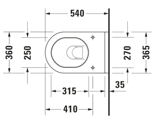 Technische Zeichnung eines wandhängenden WCs mit Bemaßung.