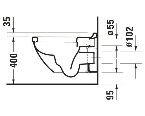 Technische Zeichnung eines Wand-WCs mit Maßangaben.