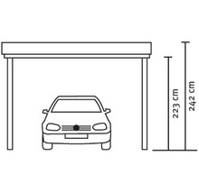Skizze eines Carports mit den Maßen 223 Zentimeter und 242 Zentimeter