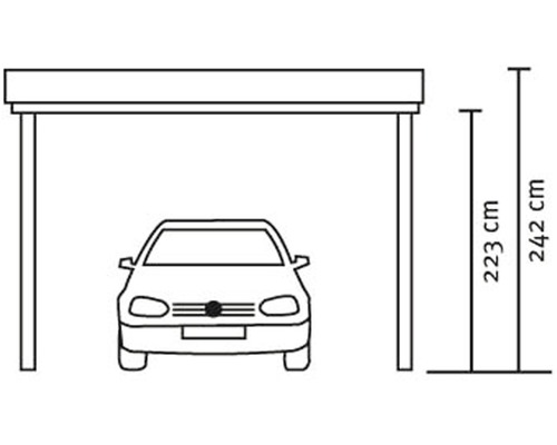 Skizze eines Carports mit den Maßen 223 Zentimeter und 242 Zentimeter