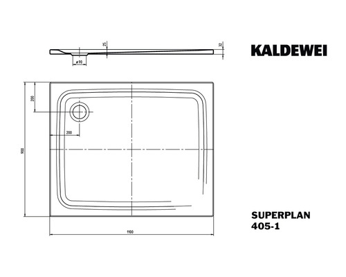 Kaldewei Superplan Duschwanne Maßzeichnung mit Abmessungen