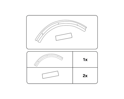 Skizze einer gebogenen Schiene und einem rechteckigen Gegenstand mit Mengenhinweisen