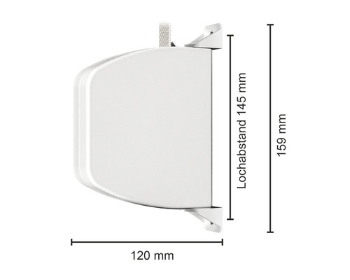 Seitenansicht einer Rollomechanik mit Maßangaben