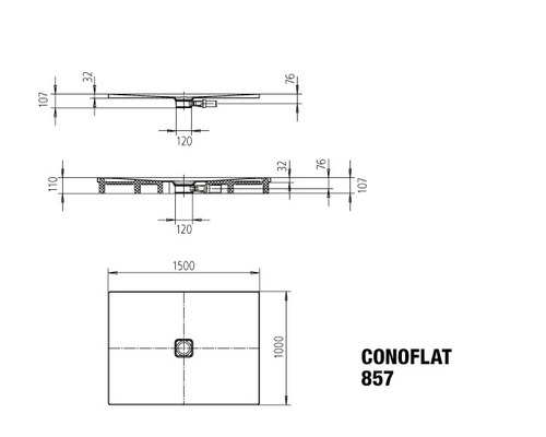 Technische Zeichnung Conoflat Duschwanne mit Maßangaben