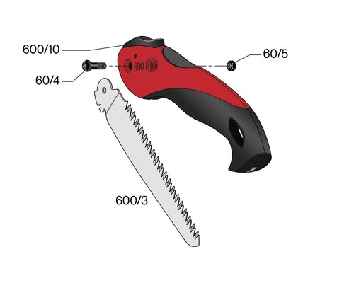 Klappsäge mit Schrauben, Sägeblatt und Griff