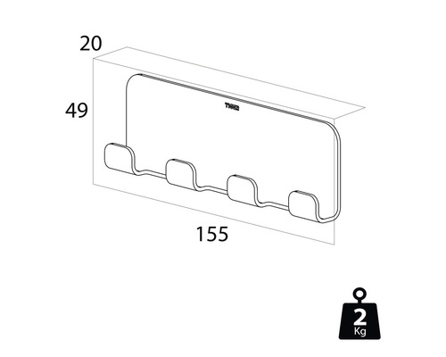 Technische Zeichnung einer Garderobenleiste mit Maßangaben und Gewichtsinformationen