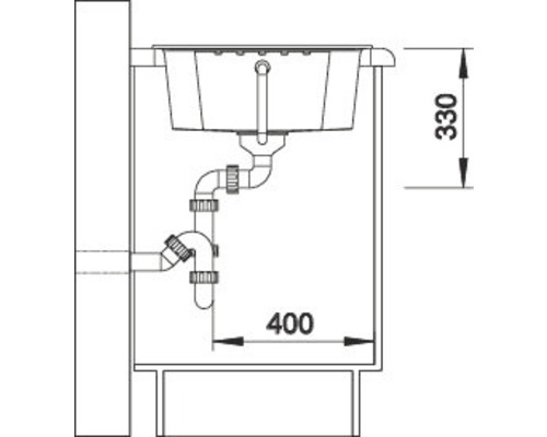 Skizze eines Waschbeckens mit Abmessungen 330 und 400
