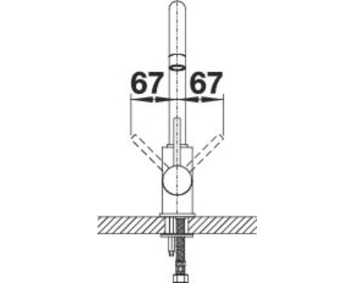 Technische Zeichnung einer Armatur mit Maßangaben 67.
