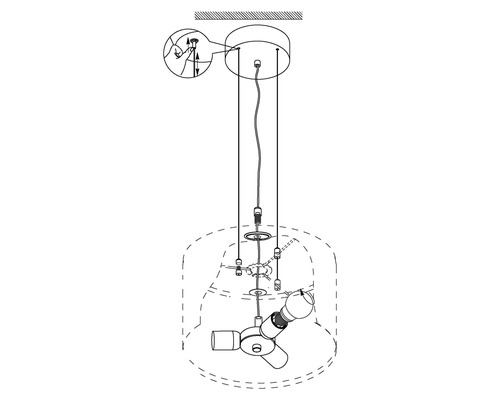 Installationsanleitung für eine Deckenleuchte mit drei Lampenfassungen