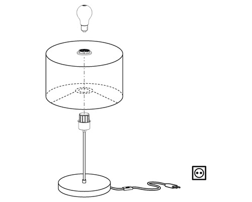 Explosionszeichnung einer Tischleuchte mit Lampenschirm