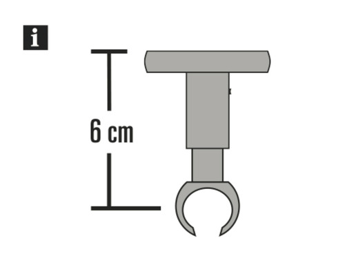 Abbildung einer Halterung mit der Maßangabe 6 cm Höhe.