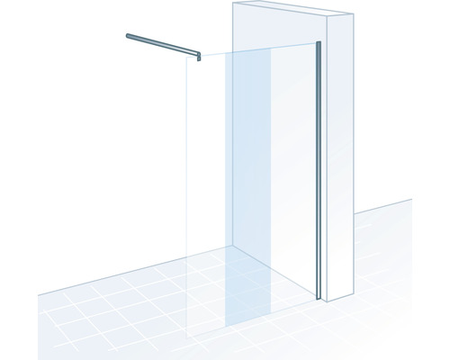 Duschwand aus Glas mit Stabilisierungsstange