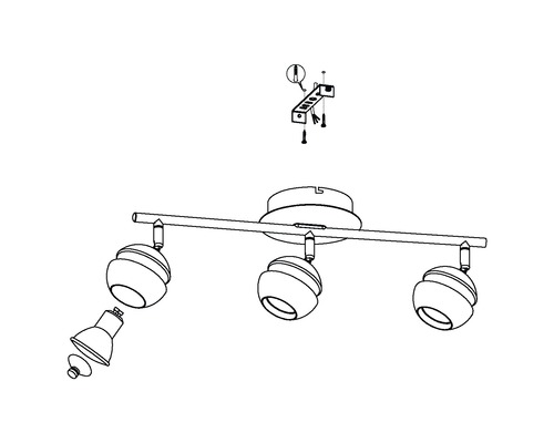 Installationsanleitung für eine Deckenleuchte mit drei Strahlern