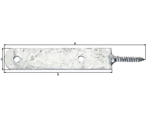 Abspannlasche mit Schraube und Maßangaben a, b und c.