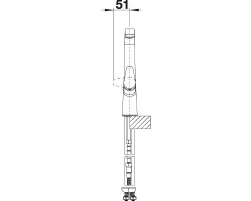 Technische Zeichnung einer Armatur mit Maßangabe 51 Millimeter