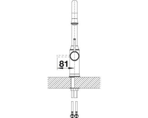 Technische Zeichnung einer Waschtischarmatur mit Maßangabe 81 Millimeter