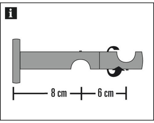 Gardinenstangenhalterung mit Maßangaben acht und sechs Zentimeter