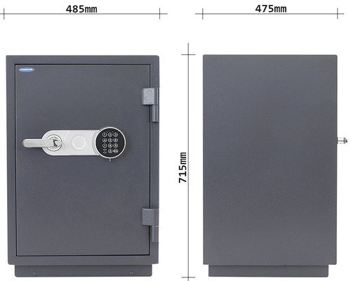 Abbildung eines Möbeltresors mit den Maßen 485 mm mal 475 mm mal 715 mm.