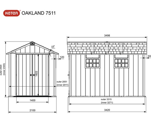 Keter Oakland 7511 Gartenhaus Maße