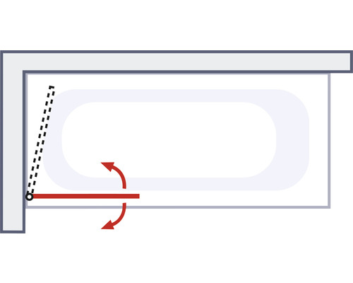Illustration einer Badewannen-Drehwand mit Schwenkfunktion