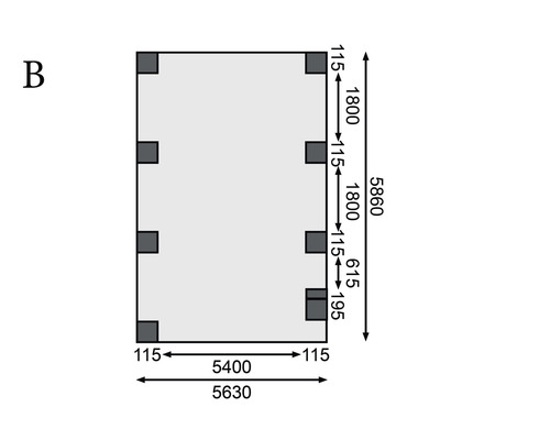 Grundriss mit Maßangaben für ein Gartenhaus
