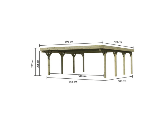 Holz Carport mit Maßangaben