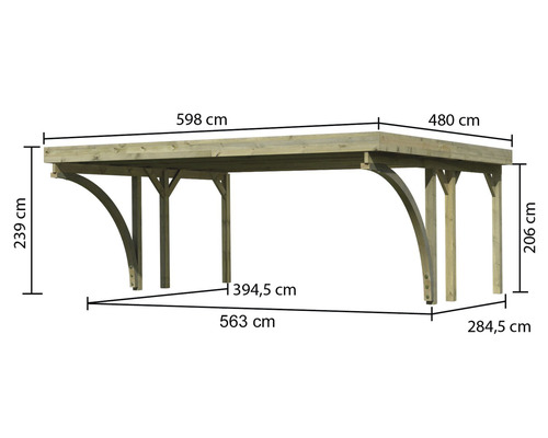 Abbildung eines Carports aus Holz mit Maßangaben