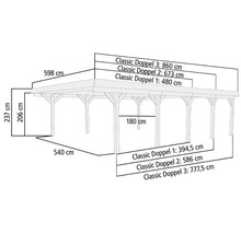 Doppelcarport Karibu Pluwig 1 Variante A 598x480 cm kesseldruckimprägniert