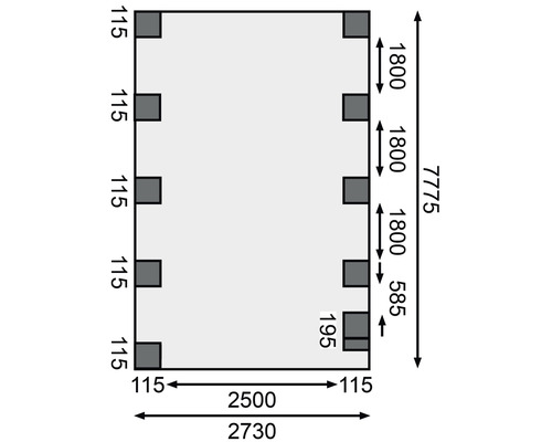 Technische Zeichnung mit Maßangaben.