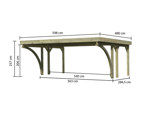 Abbildung eines Holzcarports mit Maßangaben