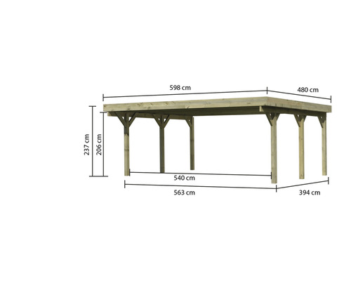 Abbildung eines Carports aus Holz mit Größenangaben