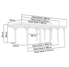 Einzelcarport Karibu Bremm 2 Variante C 318x670 cm kesseldruckimprägniert