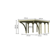 Einzelcarport Karibu Bremm 2 Variante C 318x670 cm kesseldruckimprägniert