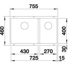 Spüle Blanco SUBLINE 430/270-U 755 x 460 mm felsgrau 523152 1 Spülbecken Ohne Tropffläche Becken rechts